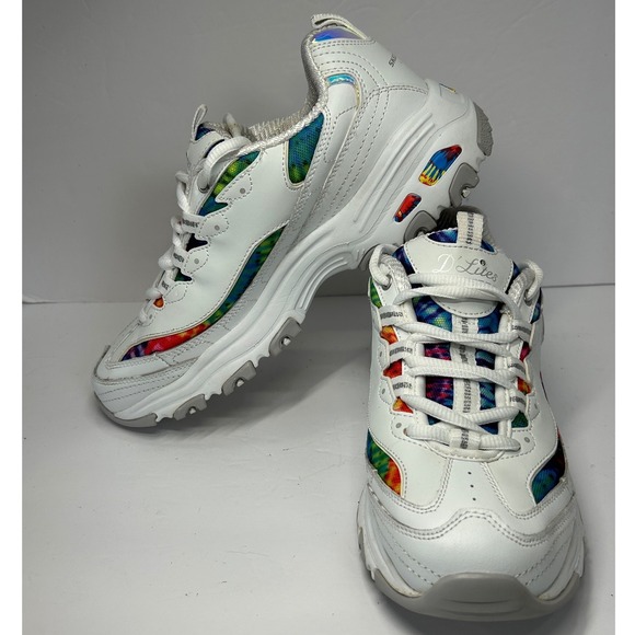 Skechers Shoes - Skechers‎ D Lites Women Tie Dye Chunky Sneakers White Rainbow Size 8